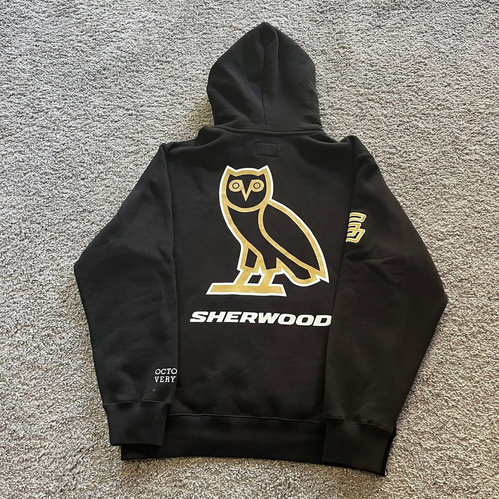 OVO x Sherwood Street Hockey Hoodie October’s Very Own Drake Owl Black Gold Sz S